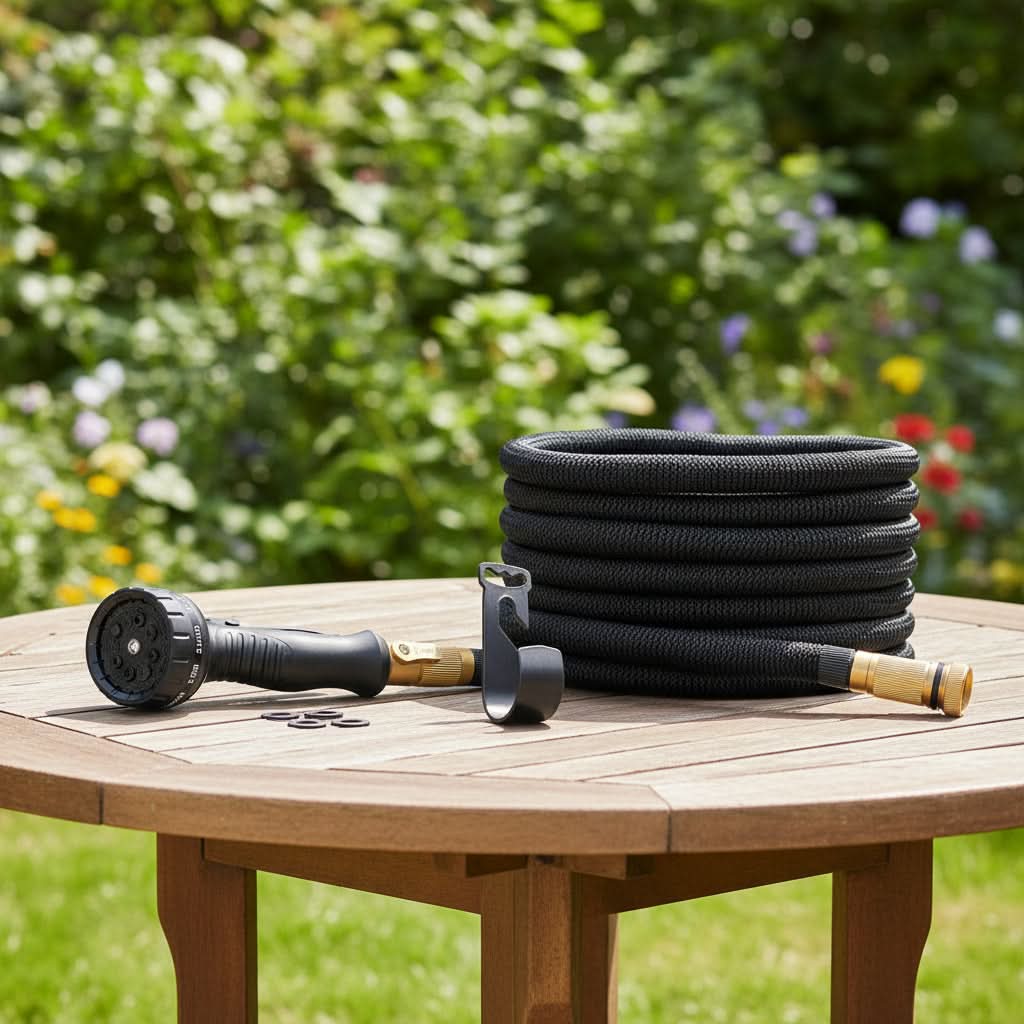 STRETCHFLOW - 100FT expandable garden hose with 8 spray patterns for flexible outdoor watering00FT Expandable Garden Hose for Easy Watering & 8 Spray Patterns
