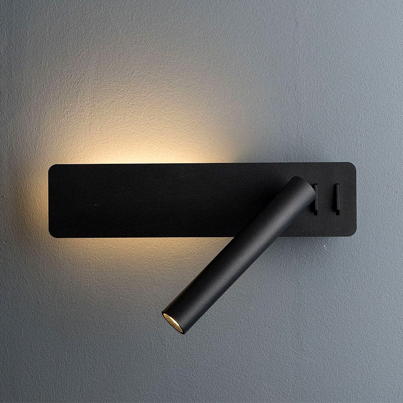 Drejelig LED-væglampe med justerbart læselys til soveværelset