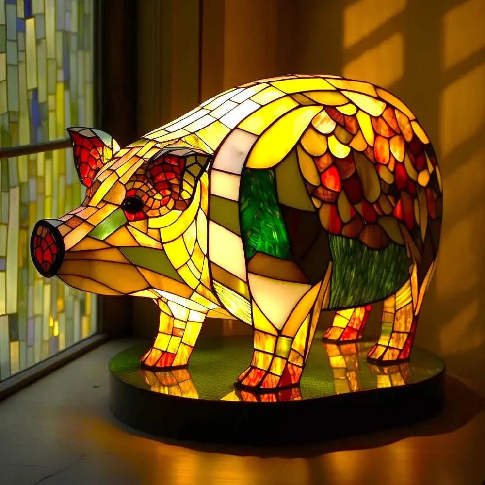 Kunstnerisk bordlampe i glas med dyremotiv til hyggelig stemning