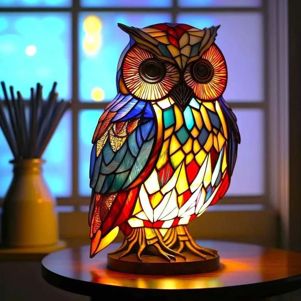 Kunstnerisk bordlampe i glas med dyremotiv til hyggelig stemning