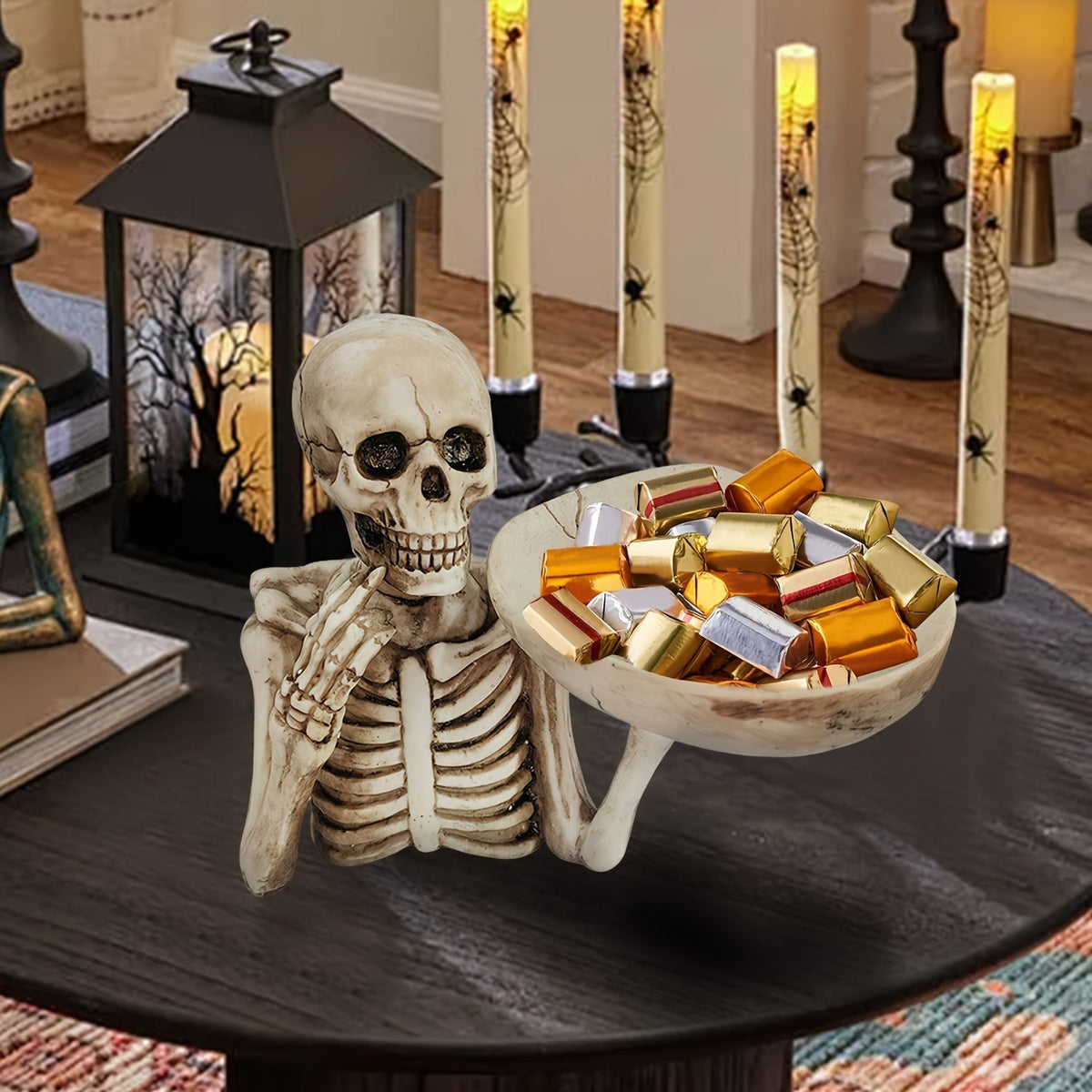 Dekorativ kranieskål i resin til halloween og gotisk indretning