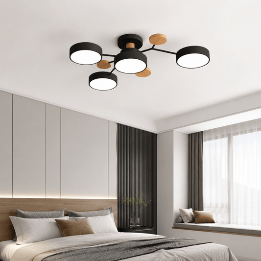 Lazotree | Moderne rund LED-loftlampe i jern og træ til stuen
