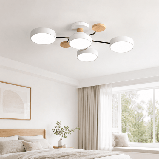 Lazotree | Moderne rund LED-loftlampe i jern og træ til stuen