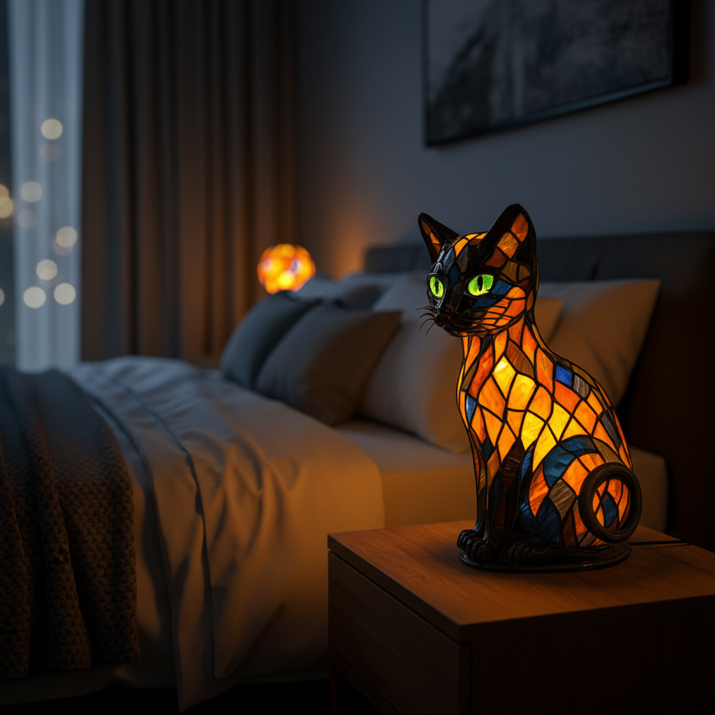 Sød LED natlampe i kattedesign med blødt stemningslys til natbordet