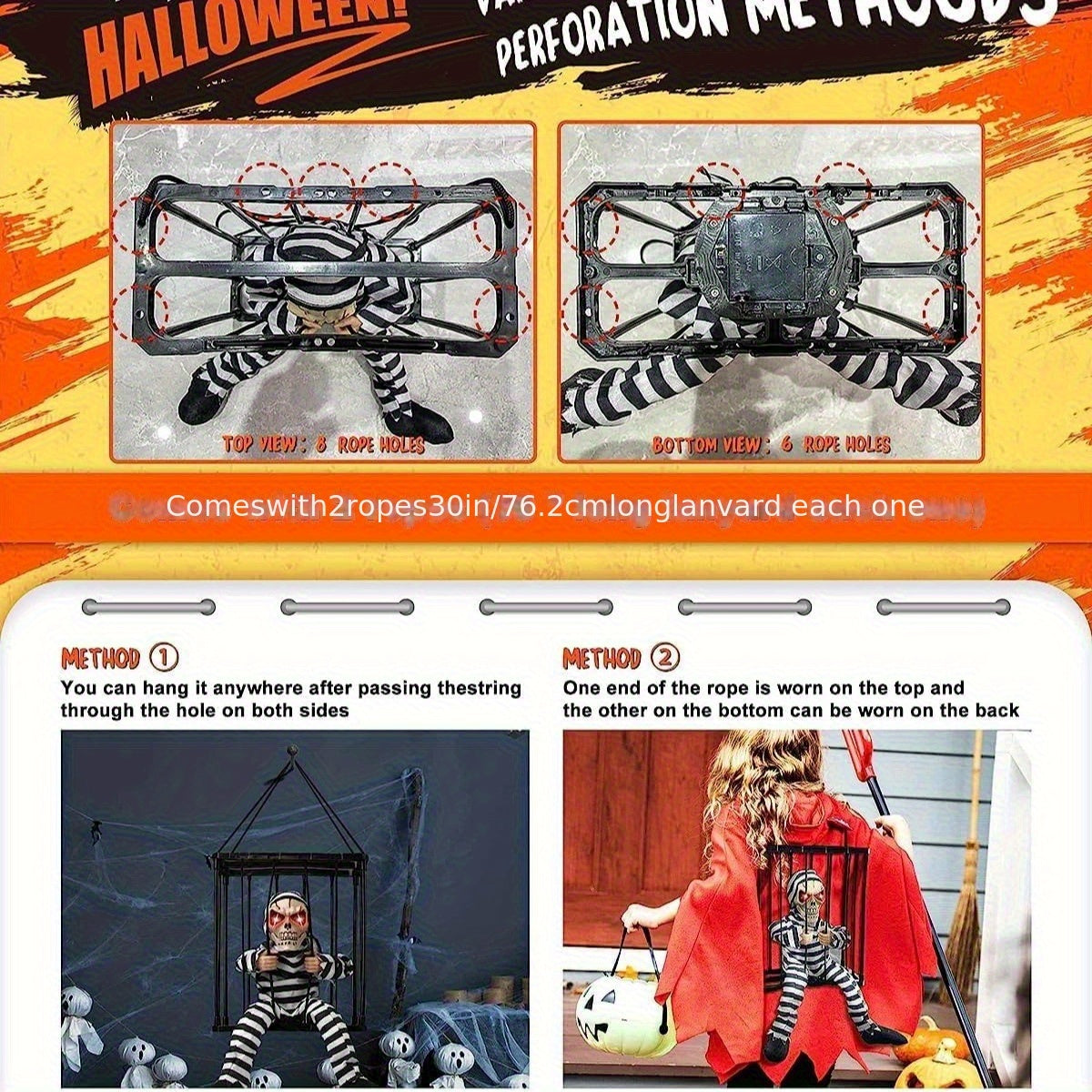 Animeret skrigende skelet med bevægelsessensor til ophæng som halloween-prop