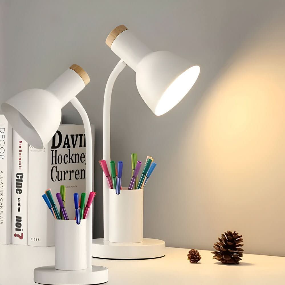 Moderne LED-bordlampe med penneholder til skrivebord og hjemmekontor