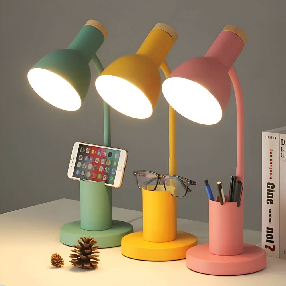 Moderne LED-bordlampe med penneholder til skrivebord og hjemmekontor