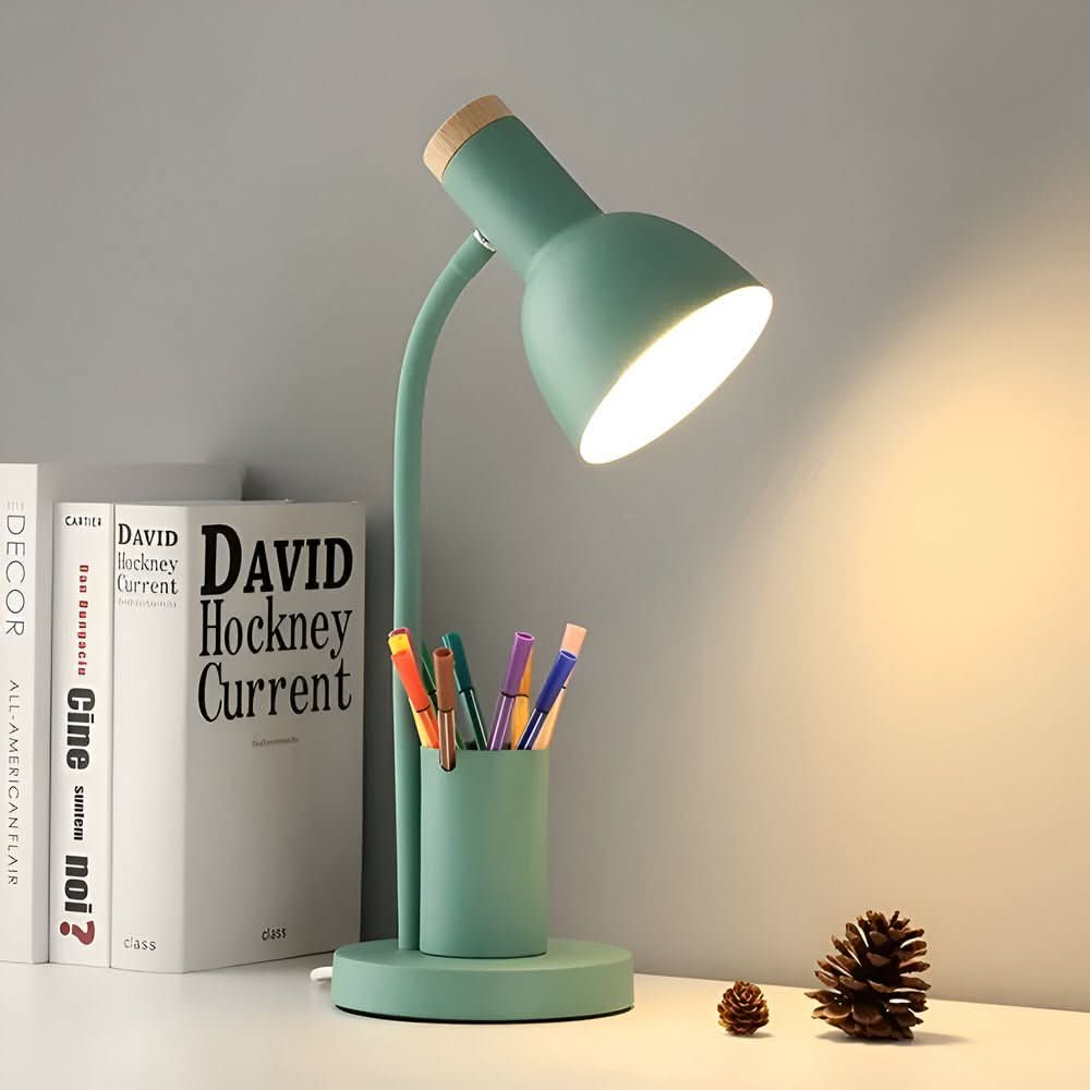 Moderne LED-bordlampe med penneholder til skrivebord og hjemmekontor