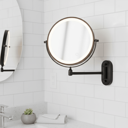Makeupspejl med LED-lys, forstørrelse og genopladeligt batteri
