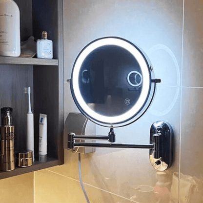 Makeupspejl med LED-lys, forstørrelse og genopladeligt batteri
