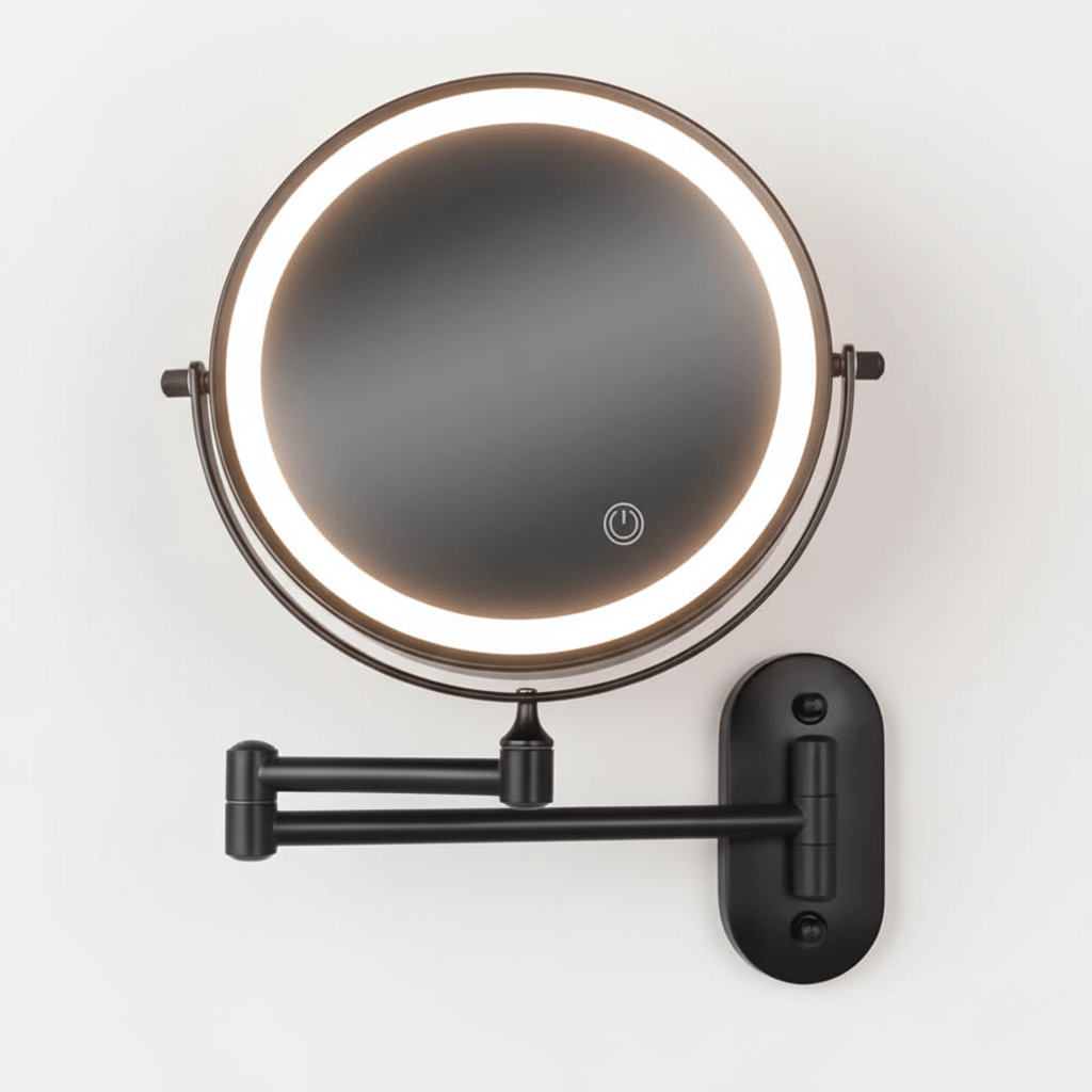 Makeupspejl med LED-lys, forstørrelse og genopladeligt batteri