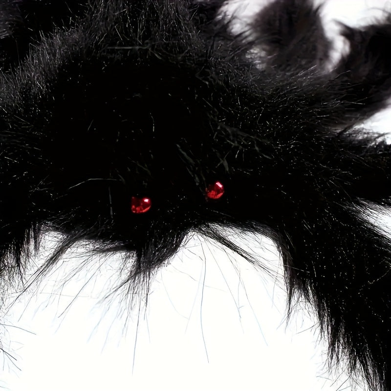 Halloweensæt med 2 kæmpeedderkopper på 50 cm og elastisk spindelvæv
