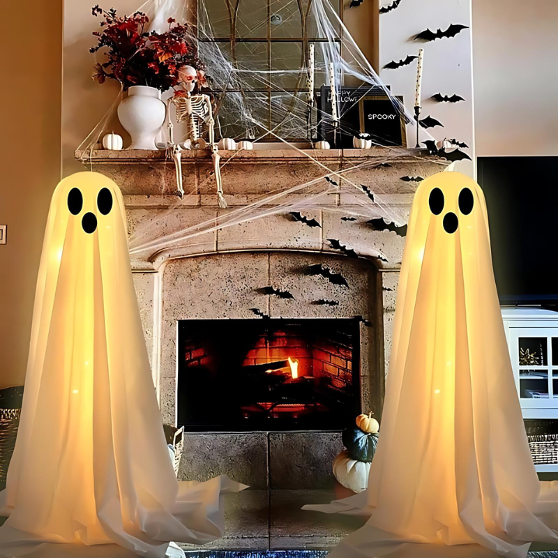 Lysende LED-spøgelse til halloweenpynt inde og ude i 120 cm
