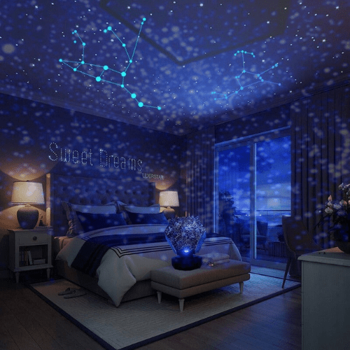 Galakseprojektor med stjernehimmel og fjernbetjening
