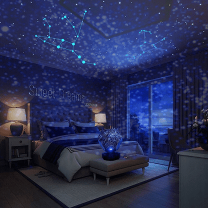 Galakseprojektor med stjernehimmel og fjernbetjening
