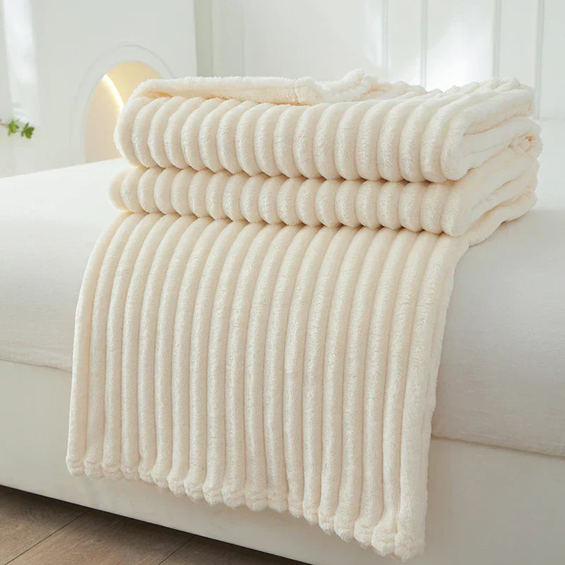 Blødt fleecetæppe i flannel med brede striber i ti farver til sofa og seng